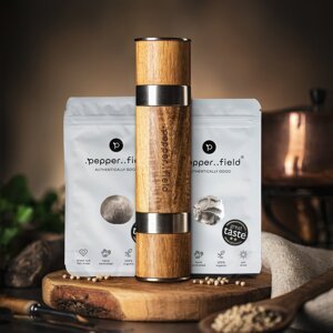 .pepper..field - Dvojitý mlýnek DUOMILL + 2x20g Kampotského pepře ZDARMA