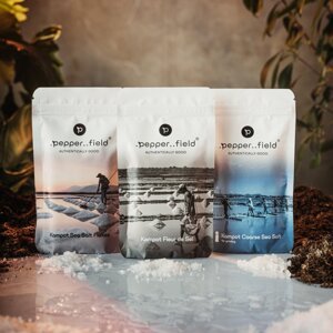 Set přírodních solí z Kampotu - solný květ (100g), solné pyramidy (100g), hrubozrnná sůl (120g) - multipack